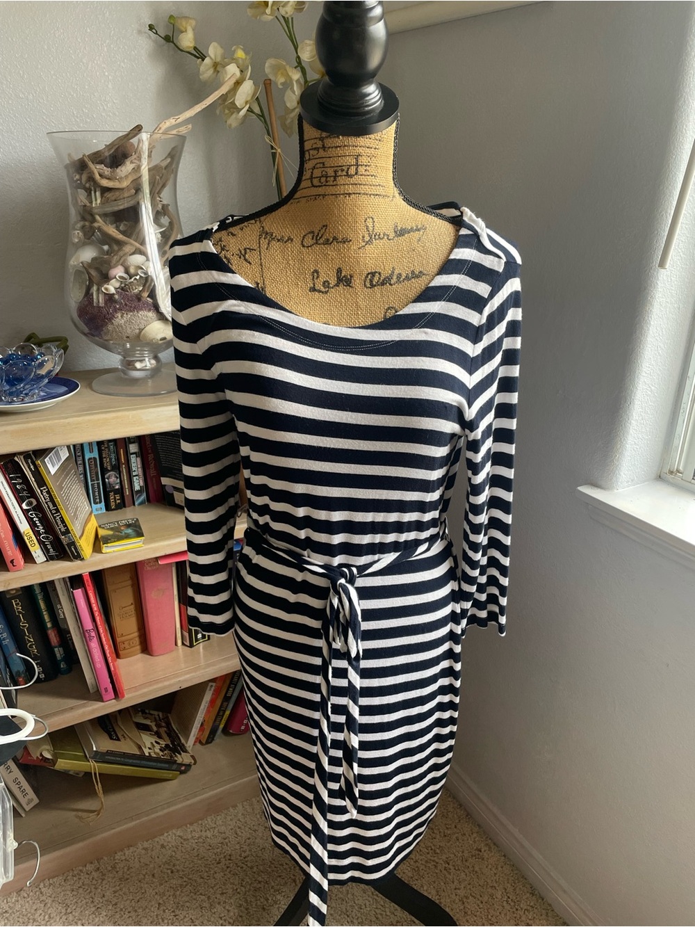 Banana Republic Belted Black and White Striped Dress in Small
